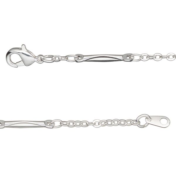 Chain, silver-plated brass, 2mm bar and link, 18 inches with lobster claw clasp. Sold individually. image number 0