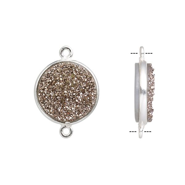 Druzy agate / sterling silver 1pkg1, electrocoated hand-cut flat round link 15mm image number 0