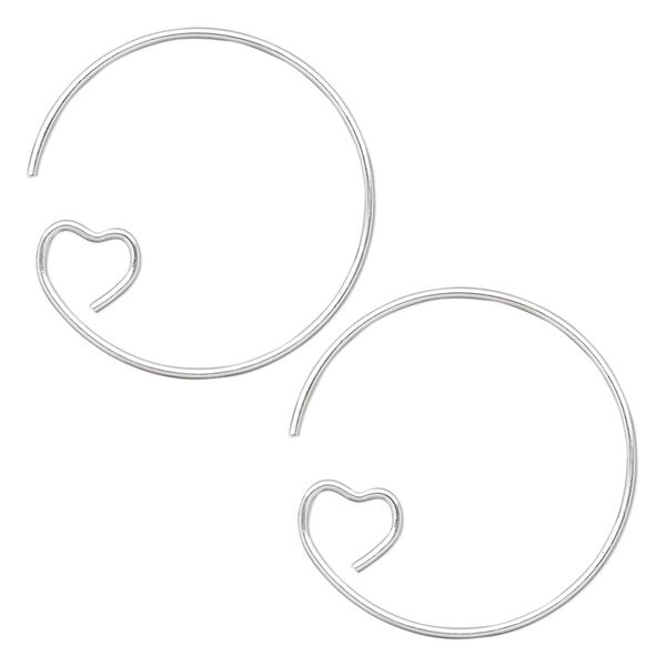 Earring hoop 1pkg10 silver-plated, 23mm round / open heart loop, 19 gauge brass 5 pair image number 0