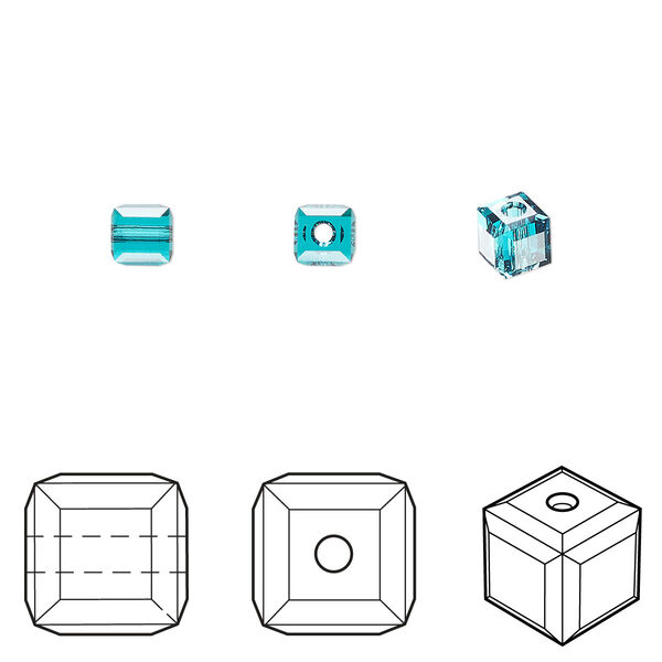 Bead 288pk blue zircon, Swarovski® 4mm cube 5601 image number 0