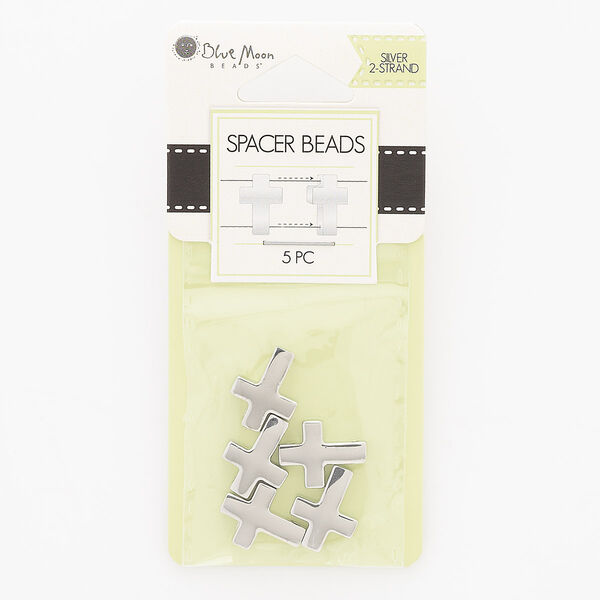 Spacer, silver-finished "pewter" (zinc-based alloy), 15x12mm double-drilled cross, fits up to 12mm beads. Sold per pkg of 5. image number 0
