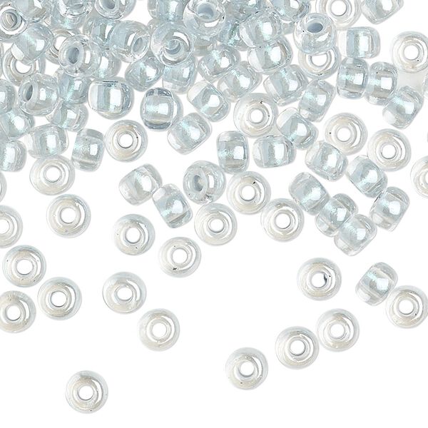 Seed bead, Miyuki, glass, pkg/25g, #6 rocaille, translucent light blue-lined pearlized crystal clear, (RR-4608). image number 0