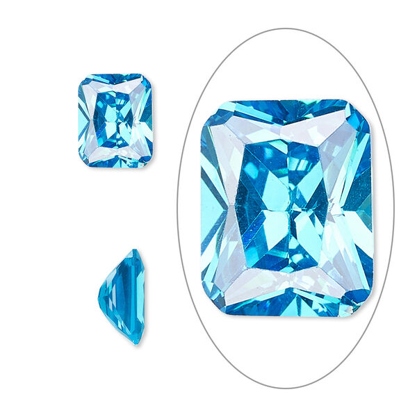 Gem, cubic zirconia, zircon blue, 10x8mm faceted emerald-cut, Mohs hardness 8-1/2. Sold individually. image number 0