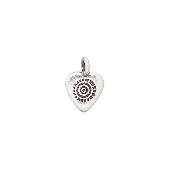 Charm, Hill Tribes, antiqued sterling silver, 11x9mm heart with circles. Sold individually. image number 0