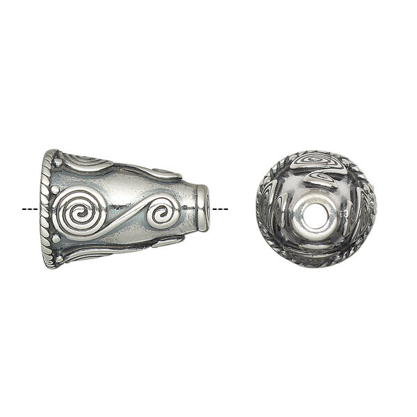Cone, antiqued sterling silver, 16.5x12mm with spiral design, 8mm inside diameter. Sold individually. image number 0