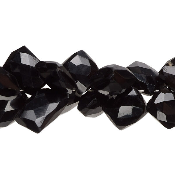 Black onyx 1pkg1, hand-cut corner-drilled faceted puffed square bead 8 inch graduated 8x7mm-15x9mm image number 0