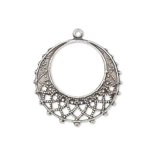 Drop, antique silver-plated brass, 25mm filigree round. Sold per pkg of 10. image number 0