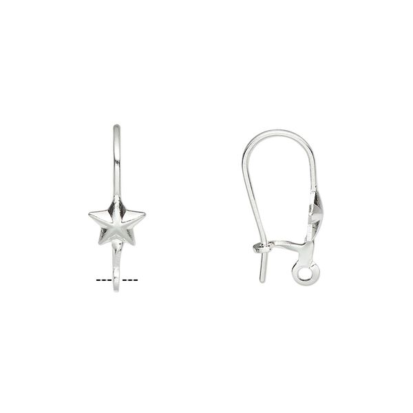 Ear wire kidney 1pkg10 silver-plated, 18mm / 6mm star / open loop, 20-21 gauge brass 5 pair image number 0