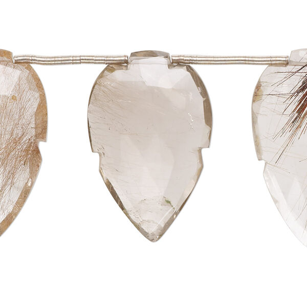 Golden rutilated quartz / red hair quartz 1pkg9, hand-cut top-drilled faceted puffed arrowhead bead natural 33x17mm-40x23mm image number 0