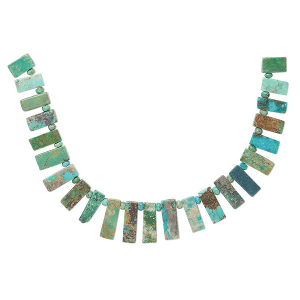 Turquoise 1pkg23, hand-cut top-drilled rectangle fan bead C grade, graduated 10x5mm-19x8mm image number 0