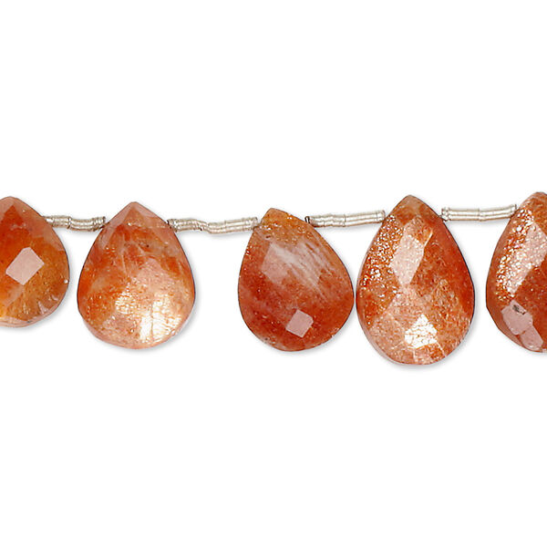 Sunstone 1pkg1, hand-cut top-drilled faceted puffed teardrop bead 8 inch 10x7mm-13x9mm image number 0