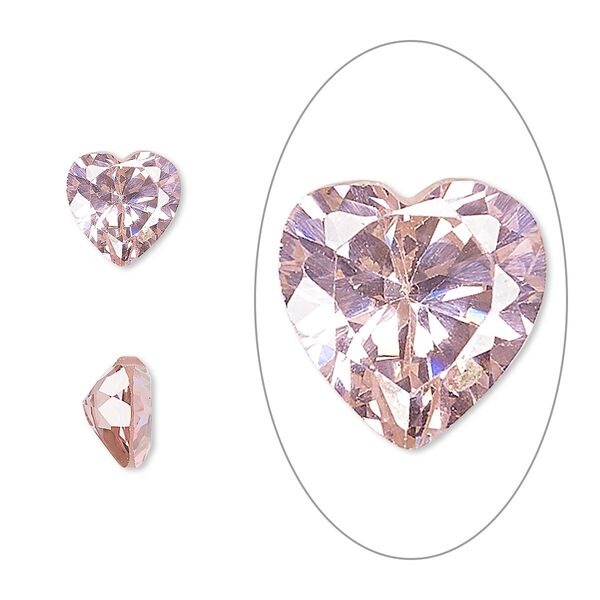 Gem, cubic zirconia, sapphire rose, 8mm faceted heart, Mohs hardness 8-1/2. Sold individually. image number 0