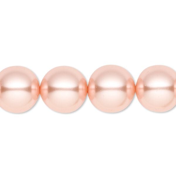 Bead, crystal pearl, peach, 12mm round. Sold per 15-1/2" to 16" strand, approximately 30 beads. image number 0
