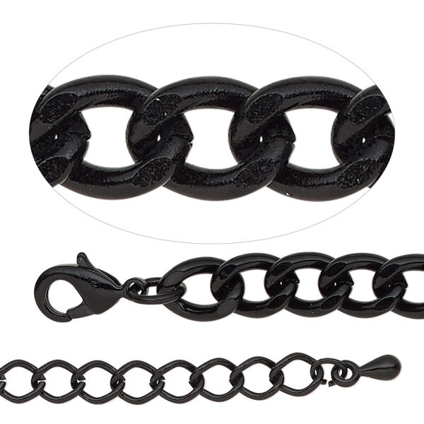 Chain, black-finished steel and brass, 6.8mm curb, 18 inches with 2-inch extender chain and lobster claw clasp. Sold individually. image number 0