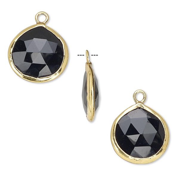 Drop, black onyx (dyed) and gold-finished sterling silver, 15mm double-sided faceted teardrop. Sold per pkg of 2. image number 0