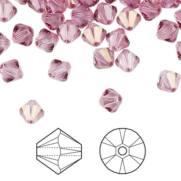 Bead 360pk dark rose, Swarovski® 6mm XILION bicone 5328 image number 0