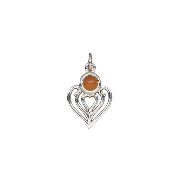 Carnelian / sterling silver 1pkg1, heart drop antiqued 14x11mm image number 0