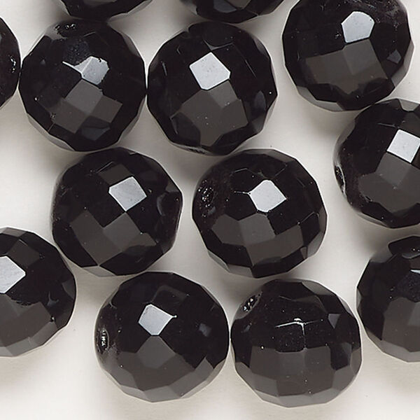 Bead, fire-polished, glass, pkg/20, opaque black, 14mm faceted round. image number 0