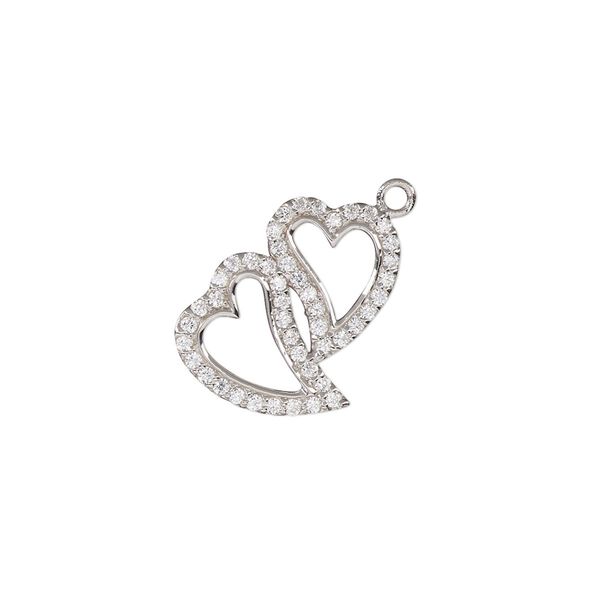 Charm, cubic zirconia and rhodium-plated sterling silver, clear, 18x14mm single-sided open double heart. Sold individually. image number 0