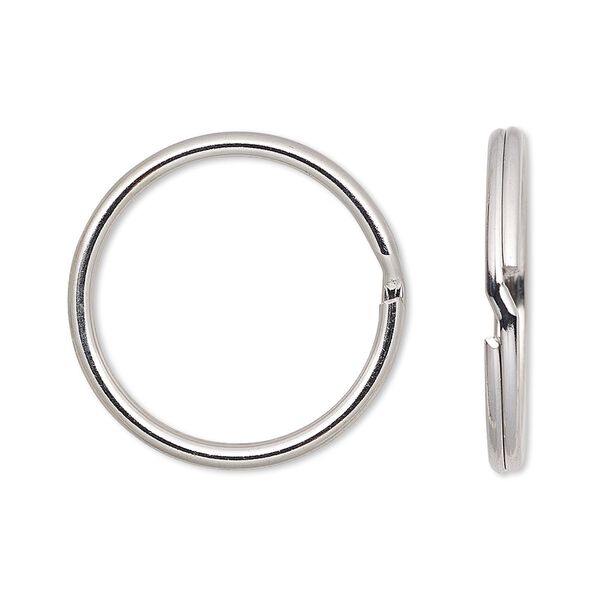 Split ring, imitation nickel-finished steel, 25mm round with 21.6mm inside diameter. Sold per pkg of 10. image number 0