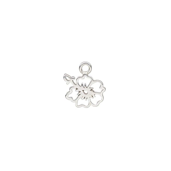 Charm Amoracast® 1pkg1 sterling silver, 9.5x7.5mm 2-sided cutout hibiscus flower image number 0