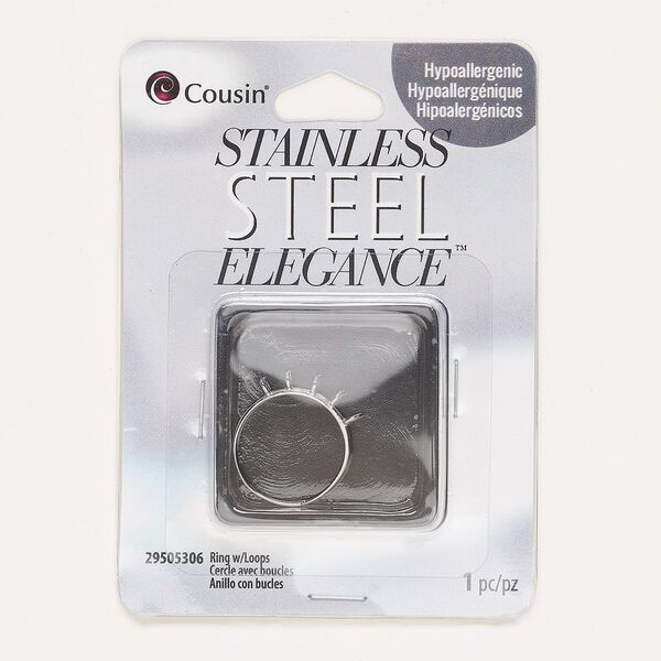 Ring, stainless steel, 6.5mm with (10) 3mm loops, 2 rows. Sold individually. image number 0