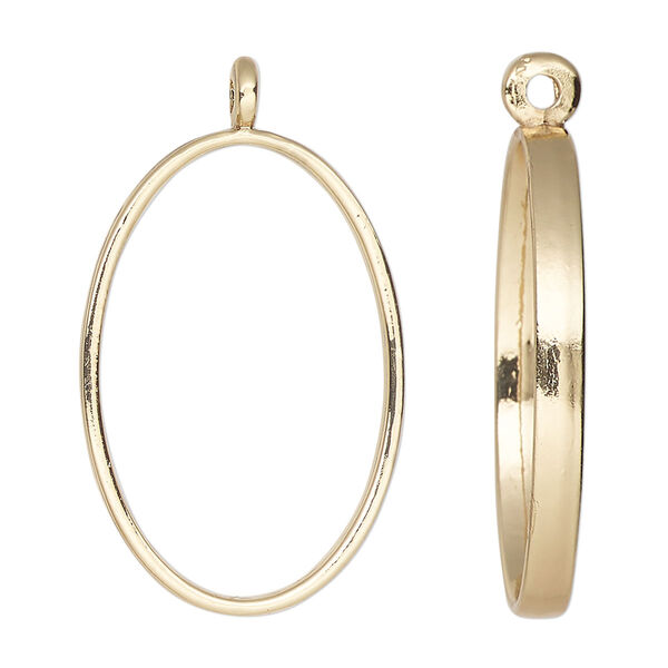 Focal, gold-finished "pewter" (zinc-based alloy), 32x22mm open oval. Sold per pkg of 2. image number 0