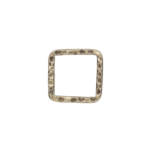 Component, antique gold-plated steel, 16x16mm double-sided hammered flat open square. Sold per pkg of 10. image number 0