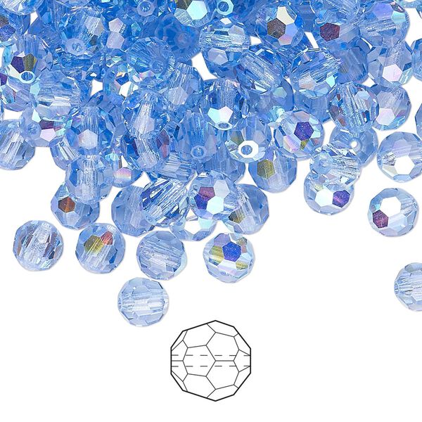 Bead 576pk light sapphire AB, Preciosa Czech crystal 5mm round image number 0
