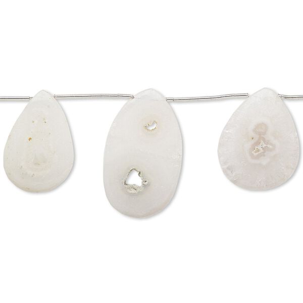 Moss druzy agate 1pkg5, hand-cut top-drilled flat teardrop bead natural 28x19mm-38x24mm image number 0