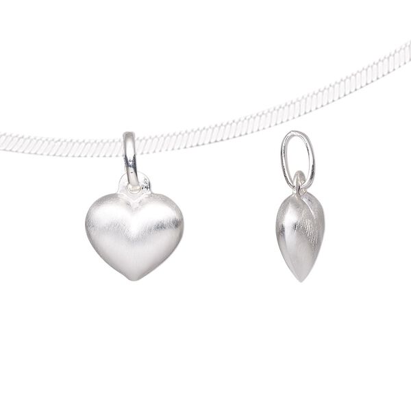 Charm, sterling silver-filled, 11x10mm double-sided brushed heart with oval jump ring. Sold individually. image number 0