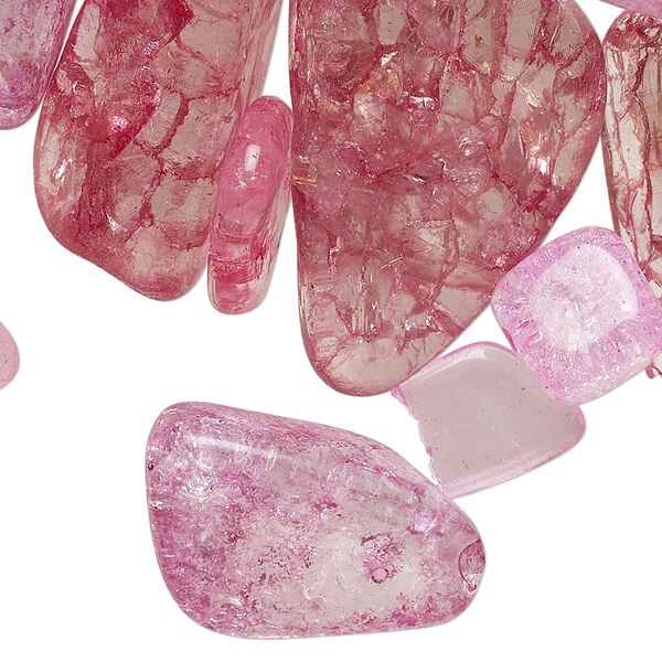 Bead mix, crackle glass, translucent purple and pink, medium to gigantic chip. Sold per 8-ounce pkg. image number 0
