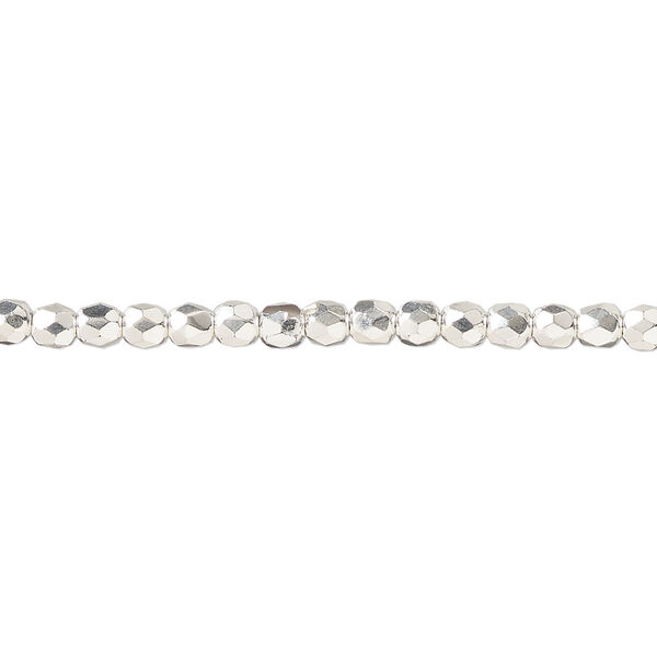 Bead, fire-polished, silver-plated glass, opaque clear, 3mm faceted round. Sold per 15-1/2 to 16-inch strand. image number 0