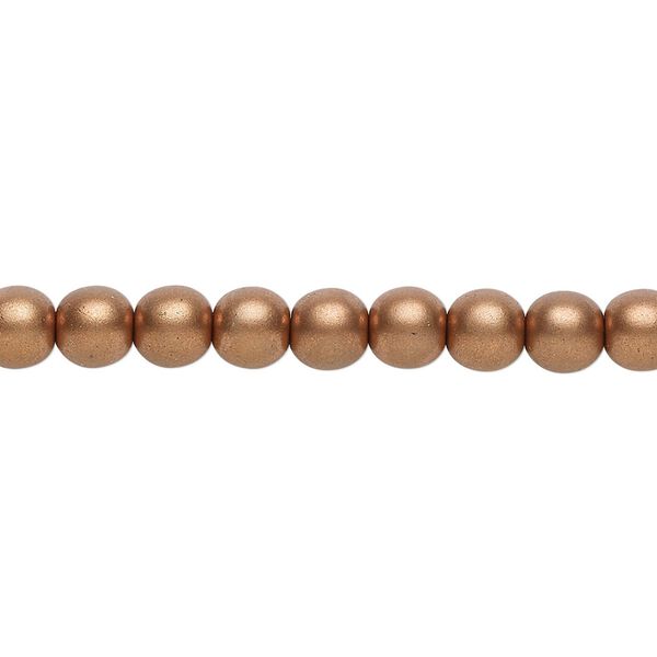 Bead, Czech glass druk, opaque satin metallic light copper, 6mm round. Sold per 15-1/2" to 16" strand. image number 0