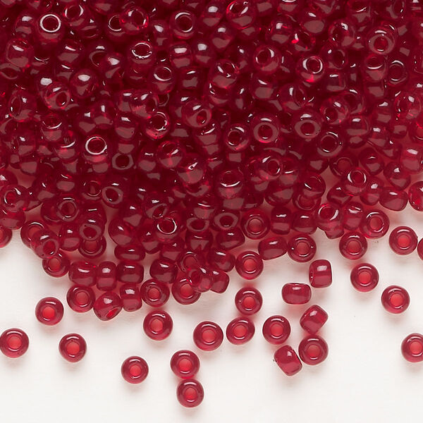 Seed bead, Dyna-Mites™, glass, transparent ruby red, #8 round. Sold per 40-gram pkg. image number 0