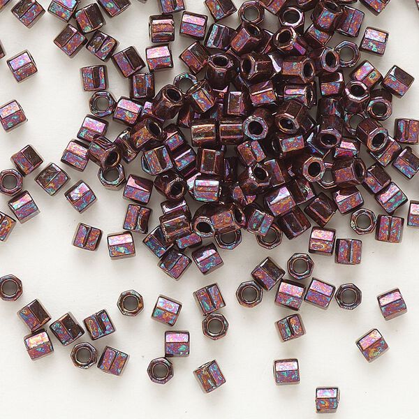 Seed bead, Delica®, glass, pkg/50g, #8 cut, opaque metallic dark raspberry (DBLC-0012). image number 0