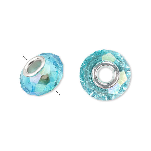 Bead 10pk 32 facets turquoise blue AB silver plate, Celestial Crystal® Dione® 14x9mm rondelle image number 0