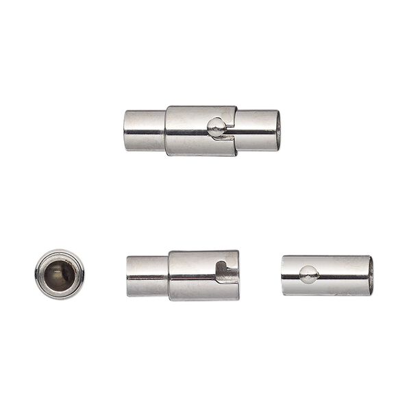Clasp, magnetic, stainless steel, 17x5mm locking round tube with glue-in ends. Sold individually. image number 0