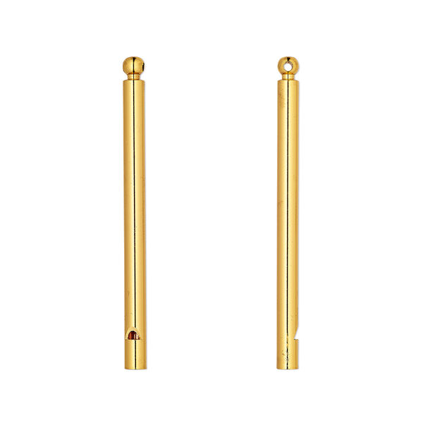 Focal, gold-finished brass, 3-1/2 x 1/4 inch round tube whistle. Sold individually. image number 0