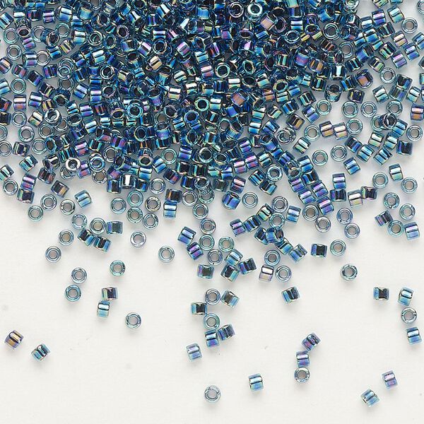 Seed bead, Delica®, glass, pkg/50g, #11 round, translucent blue-lined rainbow aqua (DB-0085). image number 0
