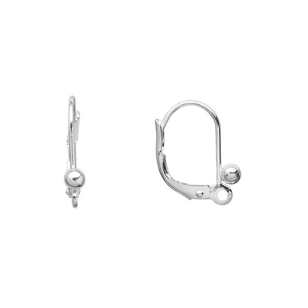 Ear wire leverback 1pkg10 silver-plated, 16mm / 3mm ball / closed loop, brass 5 pair image number 0