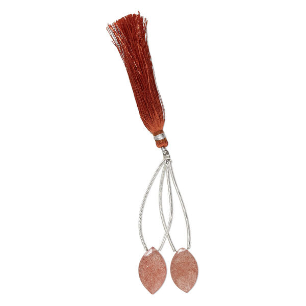 Strawberry quartz 1pkg2, hand-cut top-drilled puffed marquise bead natural 18x11mm image number 1