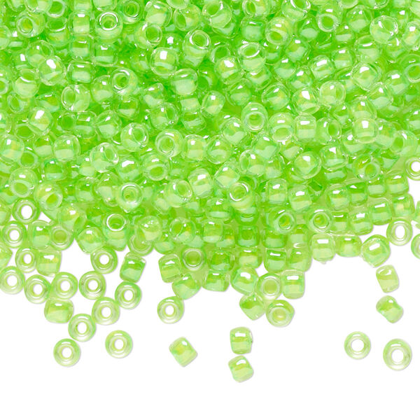 Seed bead, TOHO BEADS®, glass, pkg/7.5g, #8 round, translucent luminous inside color neon green (TR-08-805). image number 0