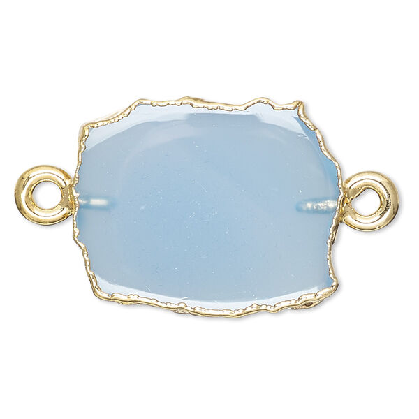 Blue chalcedony / sterling silver 1pkg2, electrocoated gold-plated freeform rectangle link 13x12mm-15x14mm image number 0