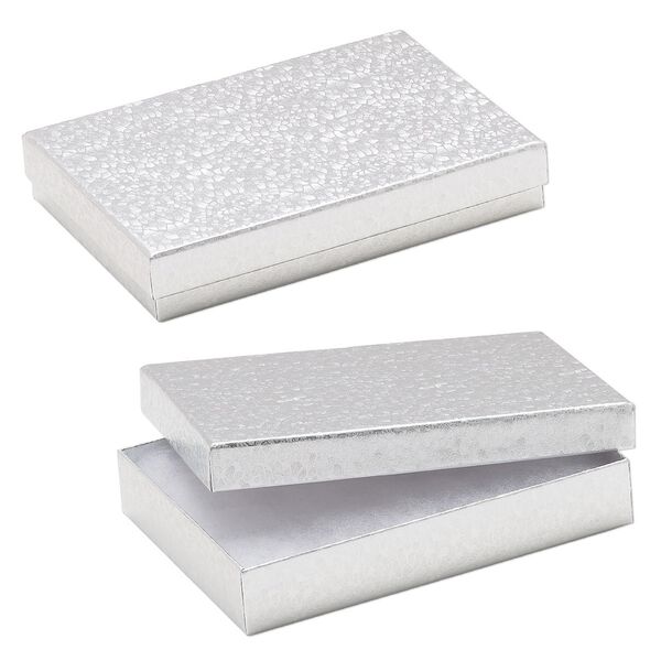 Box, paper, "cotton"-filled, silver, 5-1/4 x 3-3/4 x 1-inch rectangle. Sold per pkg of 10. image number 0