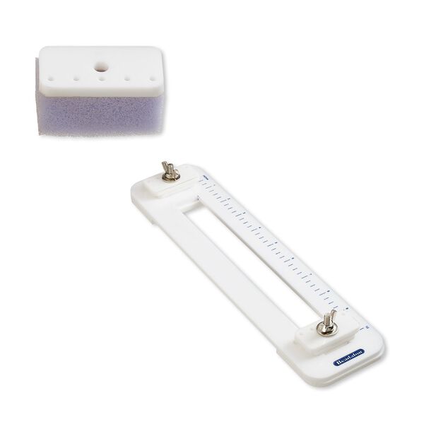 Tying station 1pkg1, Beadalon®, foam / plastic / steel, white and blue, 11-3/4 x 3 inches. image number 0