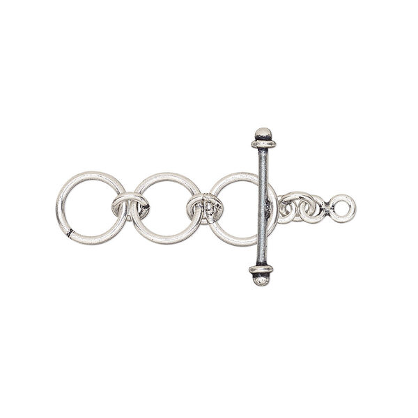 Clasp, antiqued sterling silver, 8mm toggle with multiple loops for extender. Sold individually. image number 0