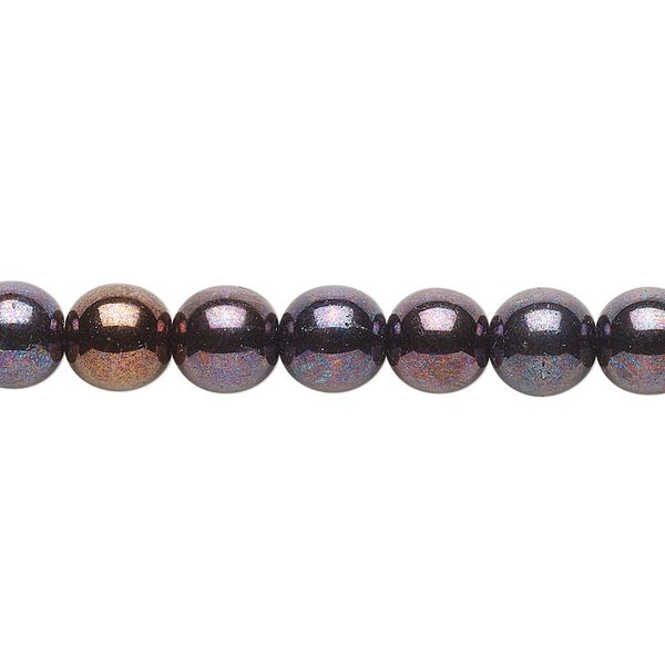 Bead, Czech glass druk, purple luster, 8mm round. Sold per 15-1/2" to 16" strand. image number 0