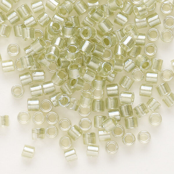 Seed bead, Delica®, glass, pkg/7.5g, #8 round, translucent peridot green-lined luster crystal clear (DBL-0903). image number 0