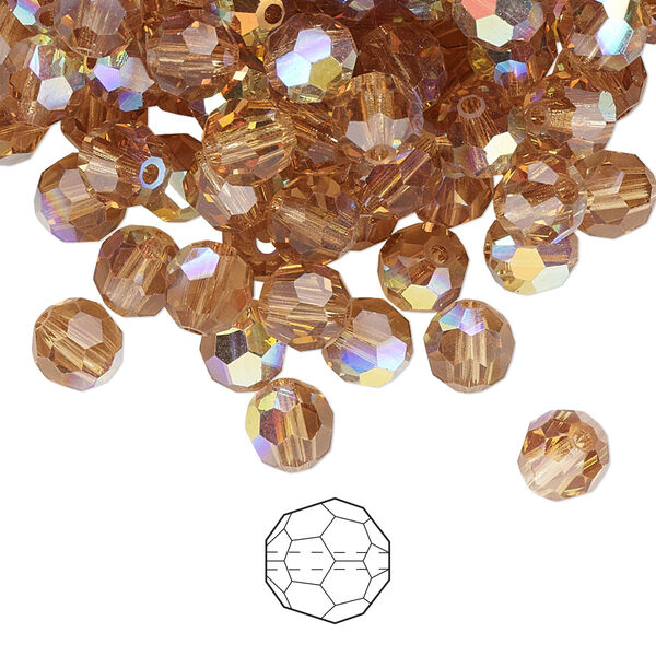 Bead 24pk light Colorado topaz AB, Preciosa Czech crystal 6mm round image number 0